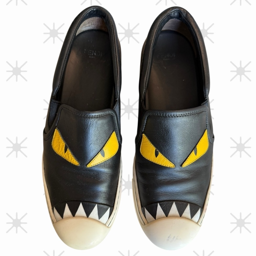 Fendi Black and Yellow Monster Slip-On Shoes - Picture 1 of 6